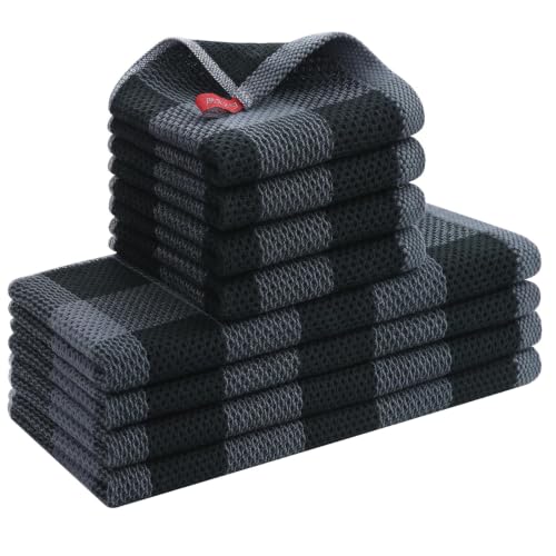Mordimy 100% Cotton Kitchen Towels and Dishcloths Set, 8 Pack, Black & Grey