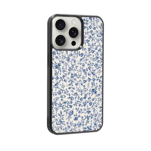 qizjio Cute Blue Flower Phone Case Shockproof Protective Floral Cases for iPhone 16 Pro