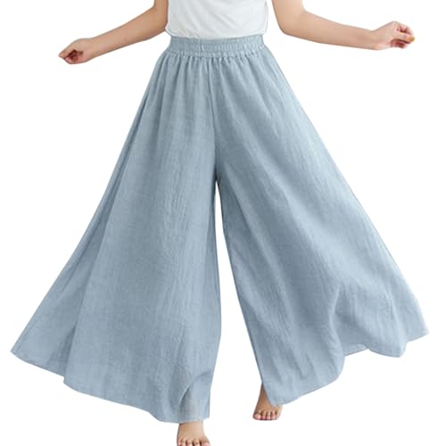 Flowy Wide Leg Pants Linen Blend Elastic Waist Layered Palazzo Pants2