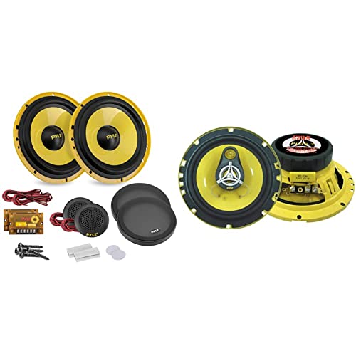 Pyle 2Way Custom Component Speaker System 6.5” 400 Watt Component With Electroplated Plastic Basket, Yellow & Car Three Way Speaker System - (Pair) #TOP23