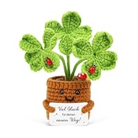 HUKUMA Glücksbringer Gestrickte Vierblättriges, Pocket Hug Positive Gehäkelte Blume, Häkelblumen Abschiedsgeschenk Kollegen, Neuer Job Geschenke Positive Kartoffel, Abschied Kollegin Geschenke