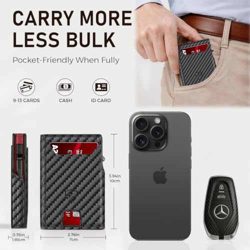 RUNBOX Wallet for Men, RFID Blocking Pop-Up Card Holder, Black+RED — view 5