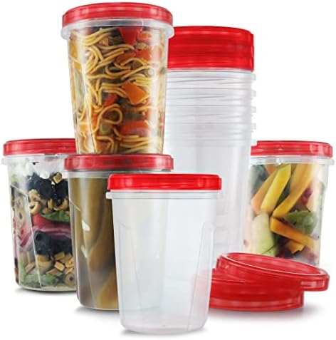 Freezer Containers for Food [32 Oz – 10 Pack] Freezer Storage Containers with Twist Top Lids | Reusable Plastic Soup Containers with Lids | Quart Containers with Screw on Covers | Leakproof, BPA Free