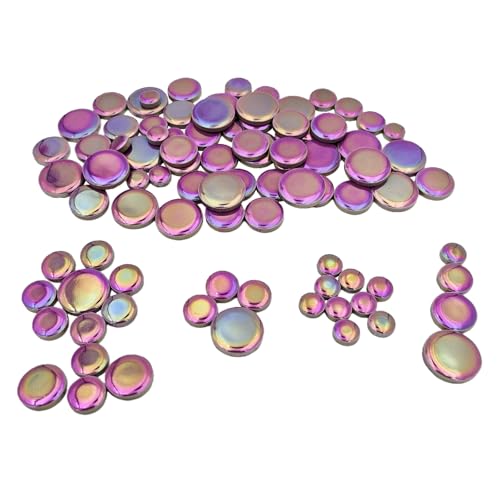 200g Iridescent Round Mosaic Tiles for Crafts Bulk, 11mm-23mm 4 Size Circular Mosaic Ceramic Pieces for Vases, Garden Decor, DIY Mosaic Making (Purple)
