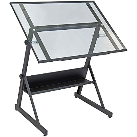 Mesa de dibujo Studio Designs con superficie de cristal y estante de almacenamiento Cover