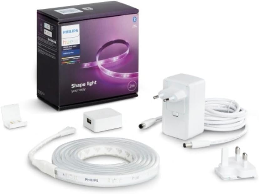 Philips 929002269105 Hue Uae Lightstrip Plus V4 Apr 2M Base Kit White And Colour Ambiance Bluetooth & ZiGBee Compatible Hue Bridge Optional,Works With Alexa & Google Assistant