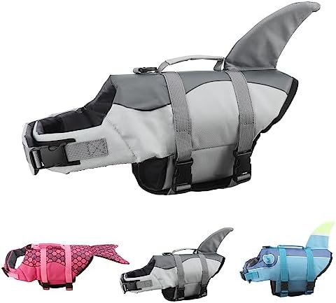DEENKK Shark Dog Life Jacket Coat Vest Saver Safety Swimsuit Preserver with Rescue Handle for Small Middle Large Dogs (XS, Shark Style)
