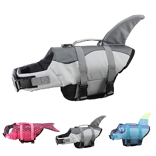 Deenkk Shark Dog Life Jacket Coat Vest Saver Safety Swimsuit Preserver With Rescue Handle For Small Middle Large Dogs (Xs, Shark Style) #TOP24