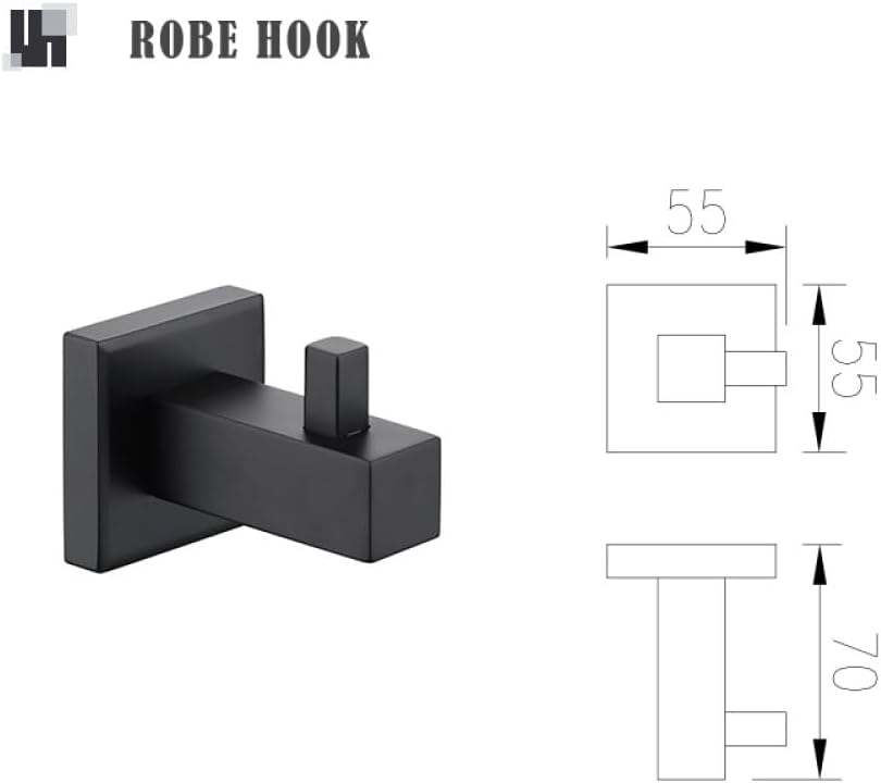 Matte Black Double Towel Bars Rack Cup Holder Towel Hanger Hook Stainless Steel Bathroom Accessories Paper Holder Toilet Brush,2 PCS Robe Hook