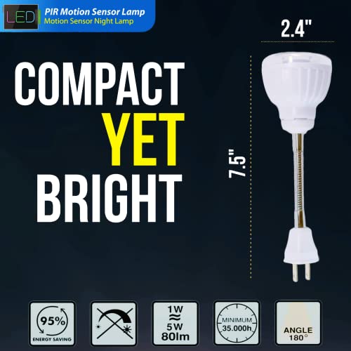 Led Motion-Activated Sensor Dusk To Dawn Pir Night Light Ac Outlet Directional Flexible Rotatable 360 Socket Plug-In Wall Stairs Lamp Indoor Closet Cabinet Toilet Garage Ceiling Basement 3W 6500K #TOP5