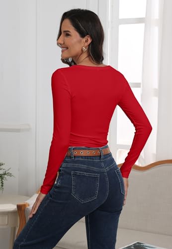 Image of Roselux Womens Long Sleeve Scoop Neck Ribbed Knit Fitted Casual Tops Tee Slim Basic Shirts