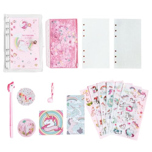 [TJ's shop] シール帳 11点セット A6 6穴 バインダー シール収納 ノート 日記帳 手帳 文房具 女の子 小学生 大人 女性 (ユニコーン)