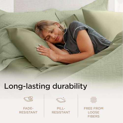 Threadmill 100% Cotton Sheets for Full Size Bed - 600 Thread Count Full Bed Sheets Set with 16” Deep Pocket - Sateen Weave 4-Piece Bedding Set with Cooling Effect, Sage Green — view 4