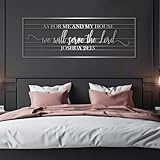 Décoration Murale en métal Minimaliste Moderne avec versets bibliques, Signe « Moi et ma Maison » avec Dieu, « Tout est Possible » pour Salon (Argent 150 x 52 cm)