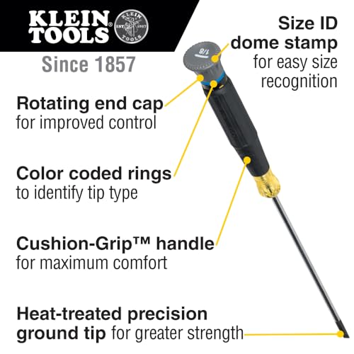 Klein Tools 85814 Screwdriver Set, Precision, Insulated, Color-Coded Handles, Phillips, Slotted, Cabinet, Keystone, Demolition, Square Tips, 14-Piece - Image 2