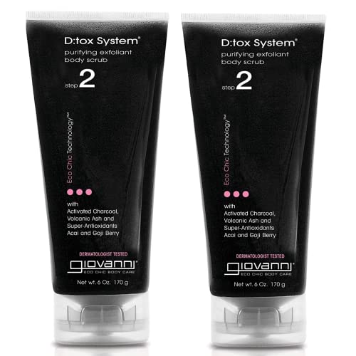 GIOVANNI D:TOX SYSTEM Purifying Exfoliant Body Scrub, 6 oz. Removes Impurities, Activated Charcoal, Super-Antioxidants Acai & Goji Berry, Volcanic Ash, Hypoallergenic, Dermatologist Tested(Pack of 2)