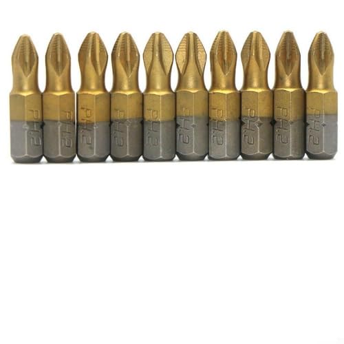 PH2 Lot de 10 vis cruciformes pour embouts de tournevis 25 mm avec lames rainurées antidérapantes et tige hexagonale 1/4 pour vis électrique pour tournevis et perceuses