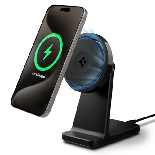 Spigen for MagSafe Charger, Qi2 15W Wireless Cooling Fan OneTap Pro 3 Cryomax (MagFit) Compatible with iPhone 17/16/15/14/13/12 Pixel 10 Pixelsnap Magnetic Cases & More, Sleep Friendly - Stand
