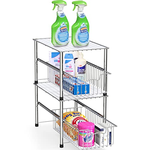Simplehouseware Stackable Under Sink Cabinet Sliding Basket Organizer Drawer, Chrome #TOP3