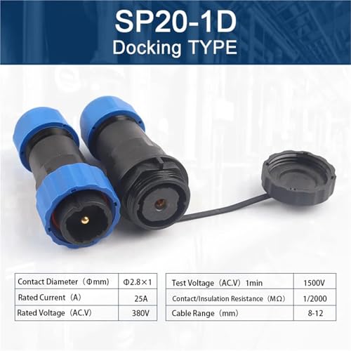 1PCS SP20 Waterproof Wire Connector - 1 Pin to 14 Pin Industrial Electrical Cable Connector, Straight Docking Type(SP20-1D)