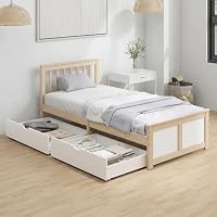 HOMCOM 3ft Single Solid Wooden Bed Frame 90 x 190 cm Natural Wood Finish