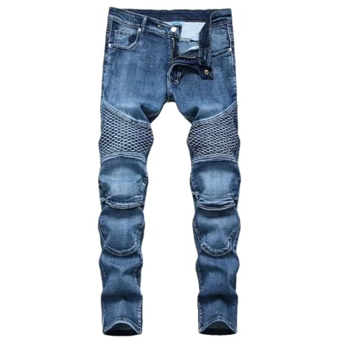 Men's Patchwork Vintage Biker Jeans Hip Hop Trousers Slim Straight Elastic Cycling Denim Pants