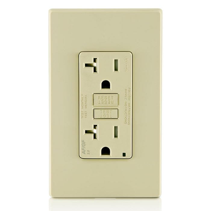 Image of Leviton Dual-Function AFCI /GFCI Outlet, 20 Amp, Self Test, Tamper-Resistant with LED Indicator Light, Protection from Both Electrical Shock and Electrical Fires in One Device, AGTR2-I, Ivory