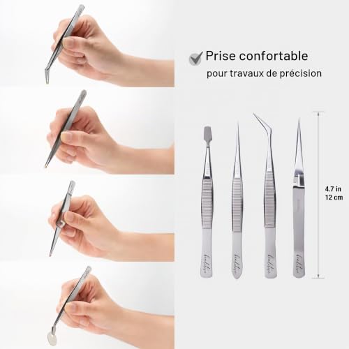 Beaditive Ensemble Professionnel De Pinces De Précision En Acier Inoxydable - Pincettes Artisanales Pour Bijoux Et Nail Art - Outils De Sélection De Bijoux De Haute Précision 4 Pièces – vue 6
