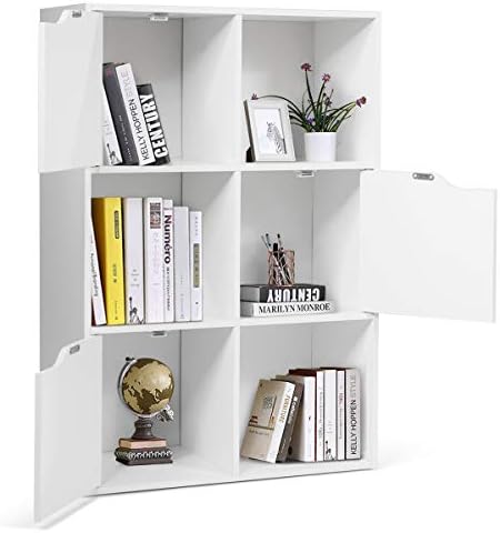 TANGZON 6/9 Cube Bookcase, 3 Tier Wooden Storage Cabinet with Doors, Freestanding Shelves Organiser Display Unit for Home, Living Room, Bedroom, Study & Office (White, 60 x 29 x 90cm)