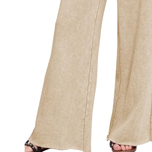 Ainangua Women Acid Wash Palazzo Sweatpants Casual High Waist Drawstring Wide Leg Pants Baggy Fleece Trousers with Pockets(Oatmeal,M)