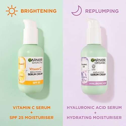 Garnier Organic Lavandin & Hyaluronic Acid Serum Cream, 2in1 Formula With Hyaluronic Acid serum & Hydrating Moisturiser, Replumps Skin & Reduces Fine Lines, Organic & Vegan Formula, 50ml