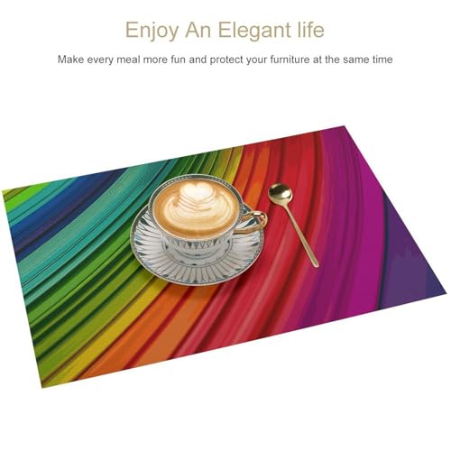6 sets de table à rayures arc-en-ciel en PVC lavable pour salle à manger