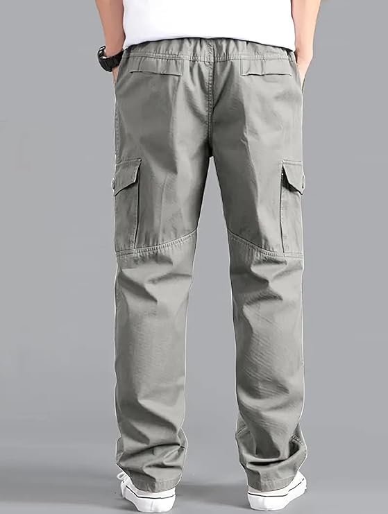 Image of Men's Utility Cotton Cargo Trousers,Men's Multi-Pocket Casual Cargo Pants