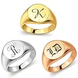 Anavia Personalized Initial Signet Ring, Customized Letter Laser Engraved Stainless Steel Gold Glossy Finish Round Signet Band Ring, Wedding Engagement Promise Ring for Women Men (Gold, US 11)