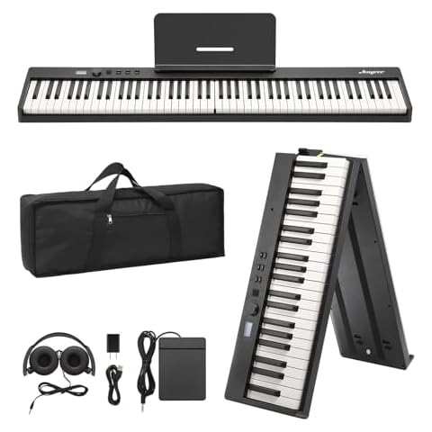 Sunvasagoo 88-Key Portable Foldable Electronic Piano - Touch Sensitive Keyboard, 128 Tones, MIDI Support, Comprehensive Starter Package with Headphones & Carrying Bag Cover