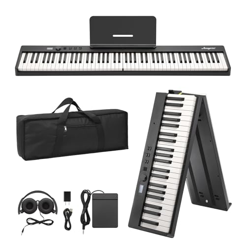 GarveeTech 88 Key Full-Size Keyboard Piano, Semi-Weighted Keyboard, Complete with Headphones, Pedal, Power Supply & Travel Bag – Portable Folding Electronic Keyboard for Beginners and Adults