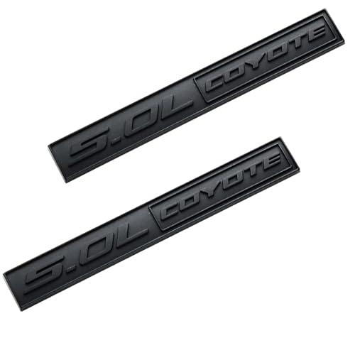 Image of 2PC 5.0L Coyote Emblem Decal Car Engine Letters Decal Plating Badge 3D Metal Style Fit for F150 5.0L Engine Truck Black
