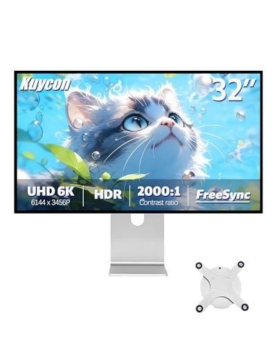 Kuycon G32P 32 inch FHD (6144 x 3456) 6K Monitor, IPS Black Panel, 1.07 Billion Colors, 99% sRGB, 5ms, HDR10, G-Sync FreeSync, 2000:1 Contrast, Anti-Glare, HDMI, DP, VESA (Honeycomb - with Stand)