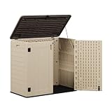 IWDOO Outdoor Storage Cabinet, 31 Cu Ft Waterproof Horizontal Resin Storage Shed, Weather-Resistant Garden Shed Trash Can Storage with Pad-Lockable Doors for Backyards (Khaki)