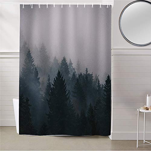 Prime Leader Custom Shower Curtains Fog Pine Trees Forest Waterproof Polyester Fabric Shower Curtain 66"(W) X 72"(H) #TOP5