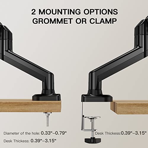 Huanuo Dual Monitor Arm For 13 To 27 Inch, Gas Spring Monitor Stands For 2 Monitors Vesa Mount With Clamp/Grommet Base, Computer Dual Monitor Desk Mount For Up To 17.6 Lbs Per Arm #TOP4