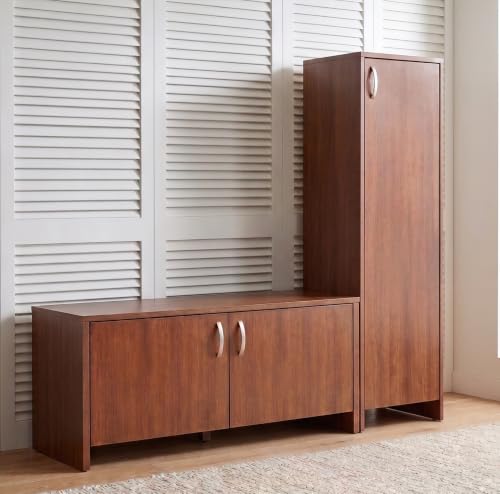 Alpine Willow Shoe Rack with Door Wooden for 20 Pairs of Shoes (DIY Assembly) Wooden Shoe Rack with Seating, Shoe Cabinet with Doors, Shoe Storage Cabinet for Home, Entryway Organizer, Bench Seat