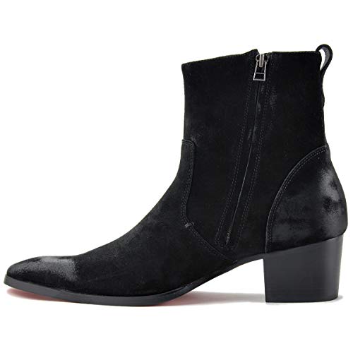 Image of Dress Boot for Men Heels Casual Chelsea Combat Ankle Chukka Boots Zipper Black JY002