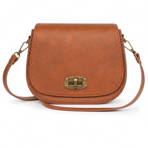 Image of Woodland Leathers Crossbody Bag for Women, Faux Leather Small Cross Body Phone bag and Womens Shoulder Bag Mini Bag with Brass Tone Lock and Adjustable & Detachable Strap (Tan Bag)