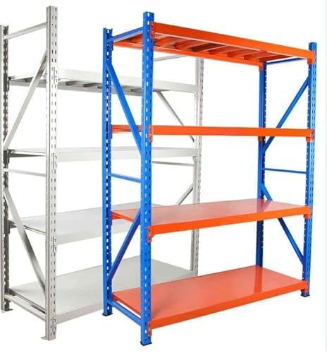 Heavy Duty Industrial Shelving System, 1 Shelf, 200cm x 51cm x 21cm, Orange/Blue, 500kg Capacity, Floor Mount, Adjustable, Professional, Warehouse, Retail, Home Storage