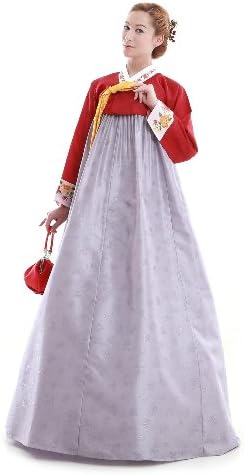 Hanbok Custom Made Red Gray Evening Party Faux Silk Formal Wrap Korean Dress
