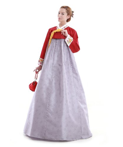 Hanbok Custom Made Red Gray Evening Party Faux Silk Formal Wrap Korean Dress #TOP3