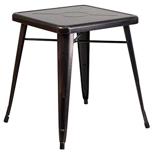 Flash Furniture Prince Commercial Grade 23.75" Square Black-Antique Gold Metal Indoor-Outdoor Table #TOP23