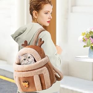 Bollisate Borsa per il trasporto per gatti calda | Trasportino anteriore per cani con design alce – Borsa per il trasporto di animali domestici calda e traspirante, trasportino anteriore per cani, per - immagine 2