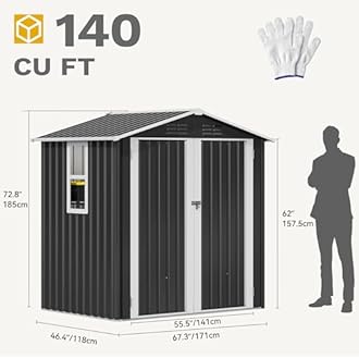 DWVO 6x4ft Outdoor Storage Shed with Window, Metal Lockable Metal Garden Shed with Sloped Roof for Tools, Bikes, Ideal for Backyard, Patio, Garage, Lawn (Gray + White)